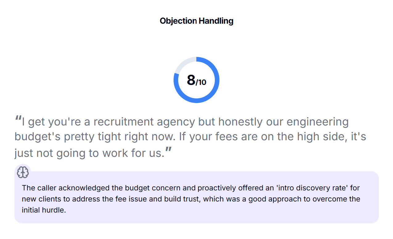 Objection handling feedback